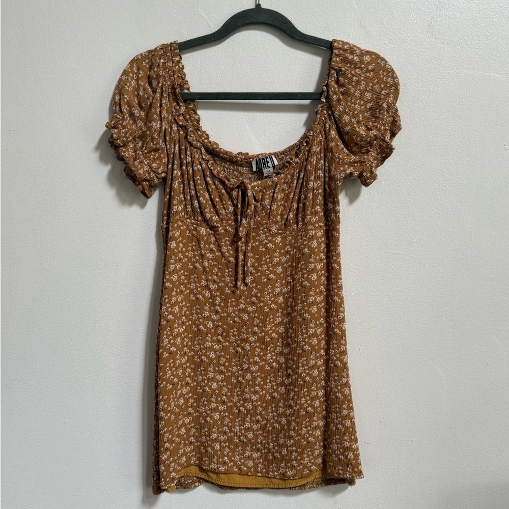 Audrey 3+1 Tan Puff Sleeve Bodycon Mini Dress - Picture 2 of 8
